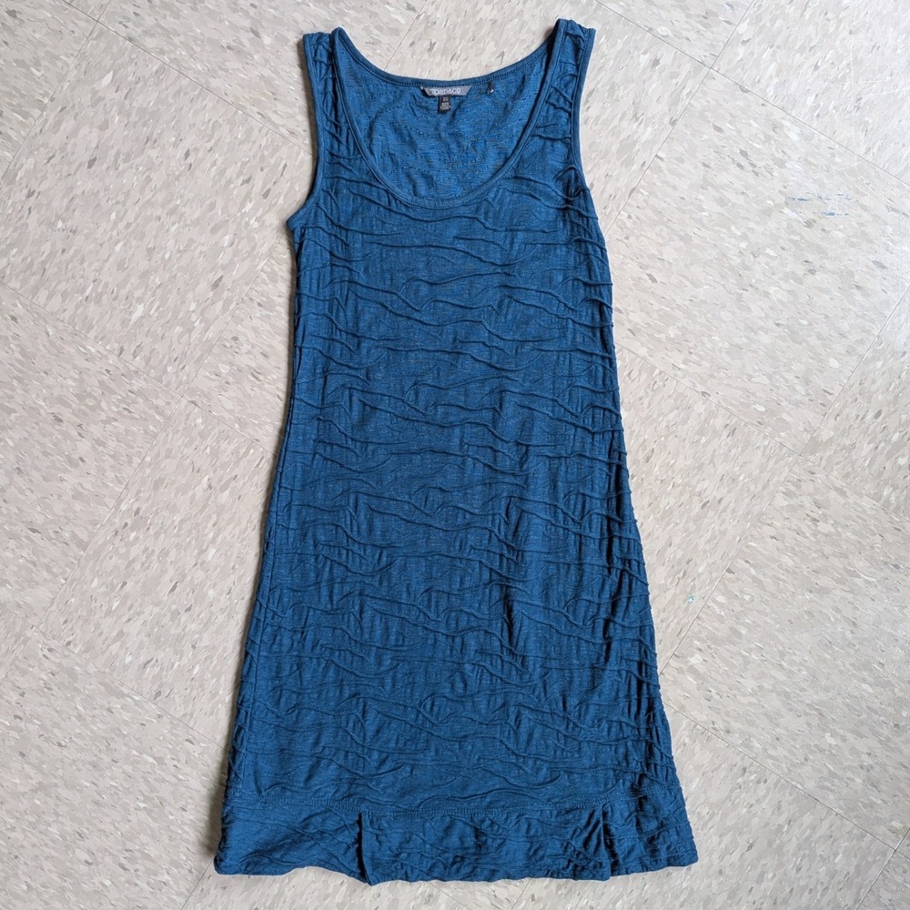 Toad&Co XS Teal Blue Pintuck Organic Cotton Tencel Sleeveless Beachy Shift Dress